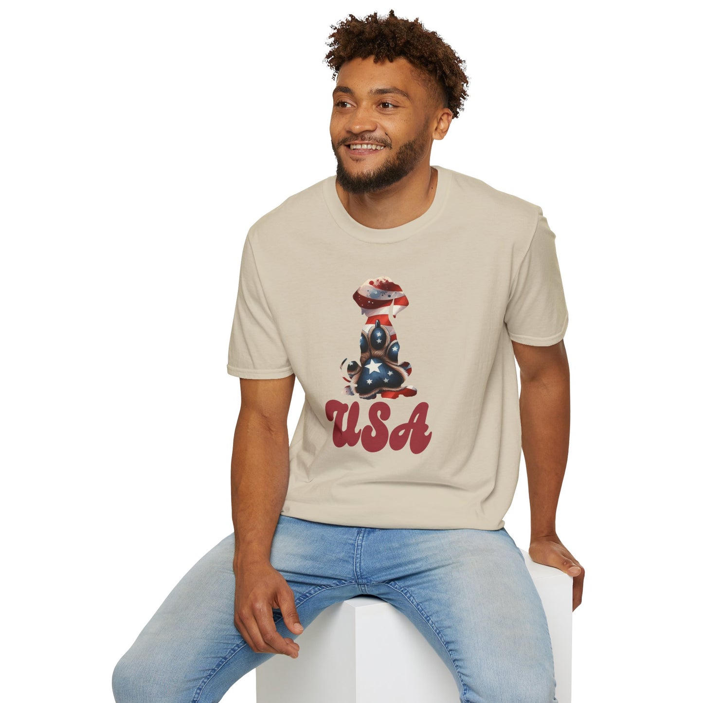 USA Patriotic Dog Unisex Softstyle T-Shirt