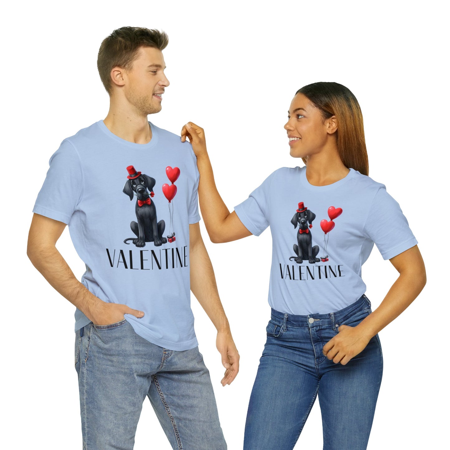 Black Great Dane Valentine Unisex Jersey Tee, Puppy Love Tee Shirt, Valentines Gift for Dog Lovers, Cupid Shirt, Dog Mom, Dog Dad