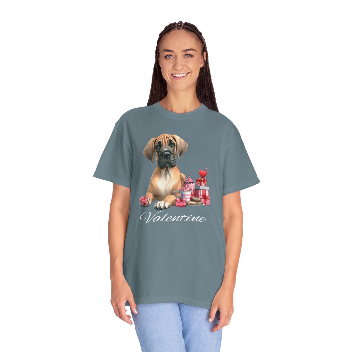 Fawn Great Dane Valentine Tee Shirt, Love Dog Shirt,Valentine Dog Tee ,Valentine Garment Dyed Dog Shirts, Great Dane Lovers, Dog Mom