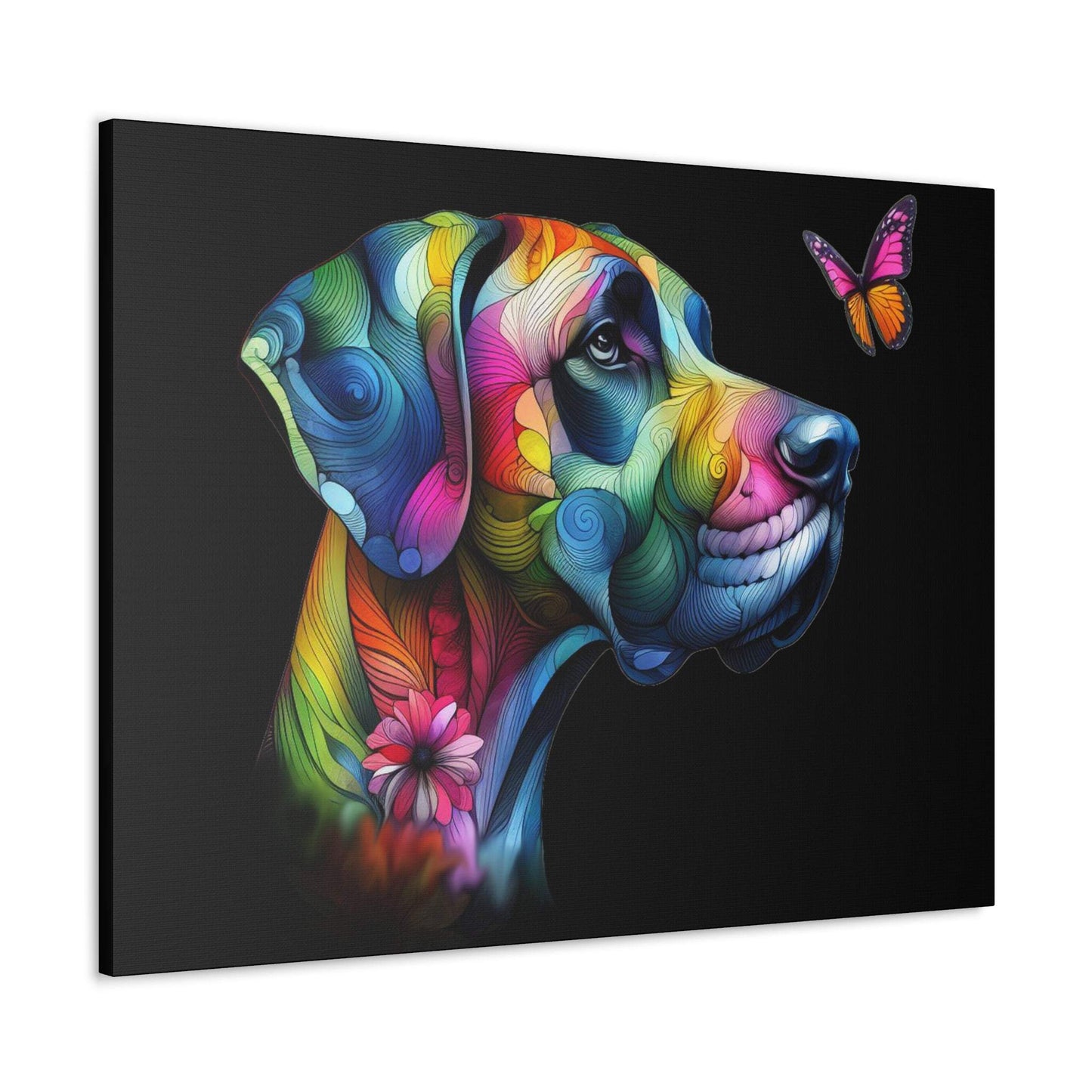 Neon Floral Abstract Great Dane Canvas Gallery Wraps - Four More Paws