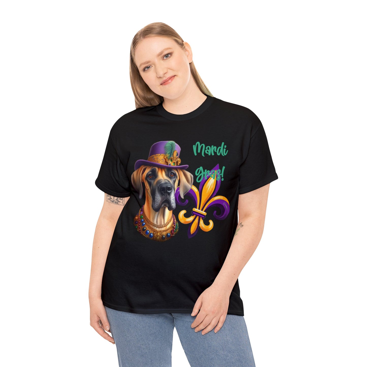 Mardi Gras Fawn Great Dane Unisex Heavy Cotton Tee