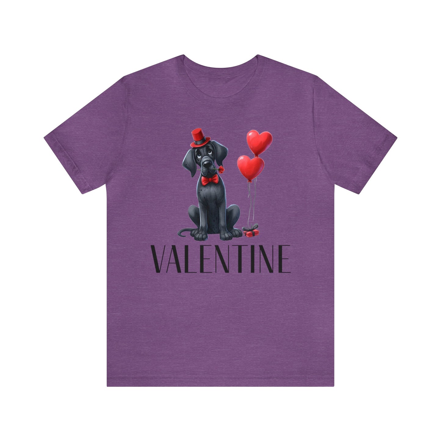 Black Great Dane Valentine Unisex Jersey Tee, Puppy Love Tee Shirt, Valentines Gift for Dog Lovers, Cupid Shirt, Dog Mom, Dog Dad