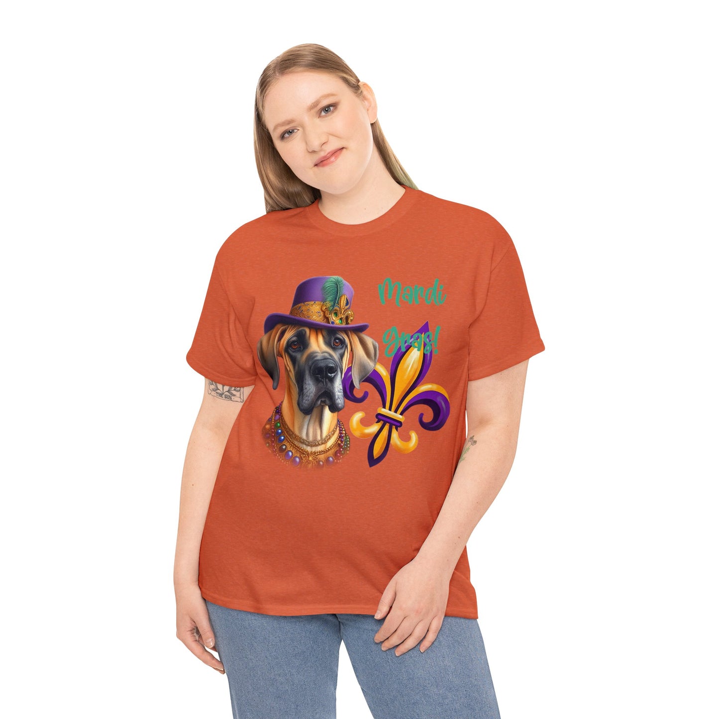 Mardi Gras Fawn Great Dane Unisex Heavy Cotton Tee