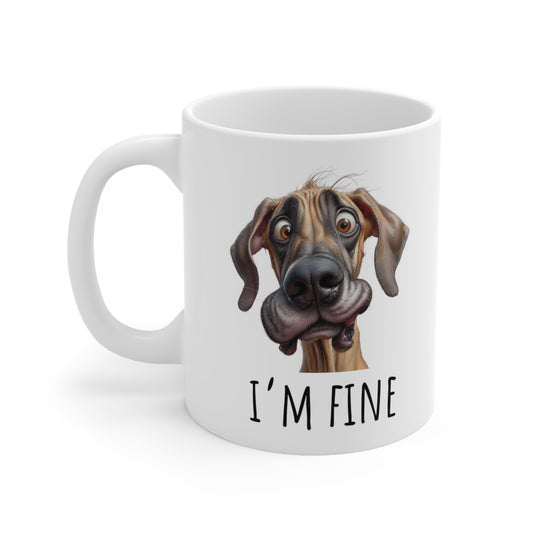 I'm Fine Funny Stressed Fawn Great Dane Ceramic Coffee Mug 11oz