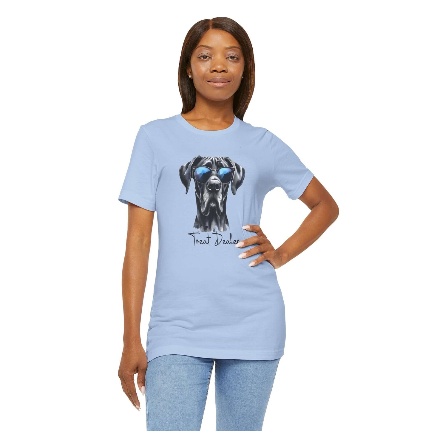 Treat Dealer Dane TeeThis classic unisex jersey short sleeve tee fits like a well-loved favorite. Soft cotton and quality print make users fall in love with it over and over again. These t-shirts have-ribbed knit collars to bolster shaping. The shoulders