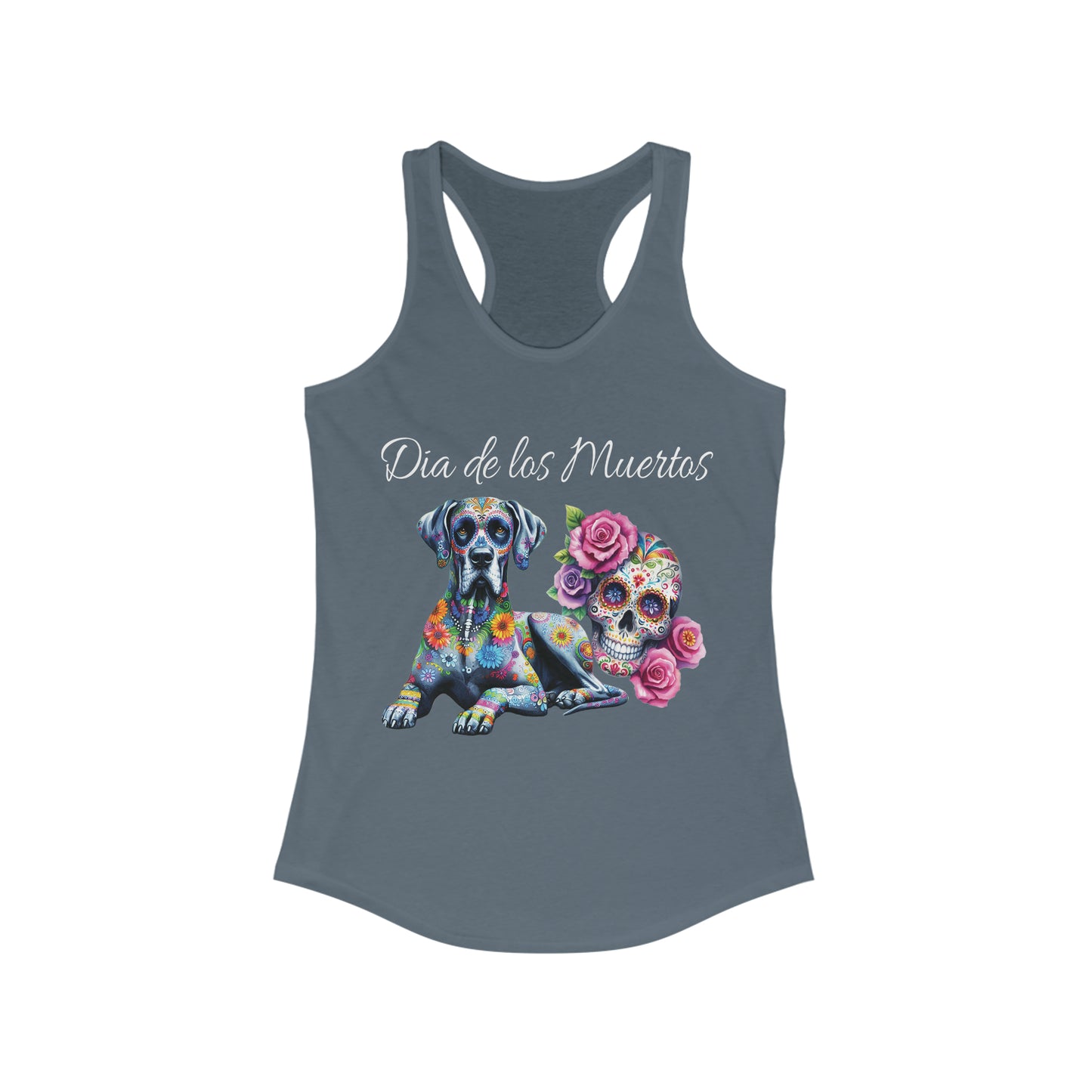 Dia de los Muertos Day of the Dead Great Dane Sugar Skull Racerback Tank,  Sugar Skull Shirt, Great Dane Dog, Dia de los Doggos