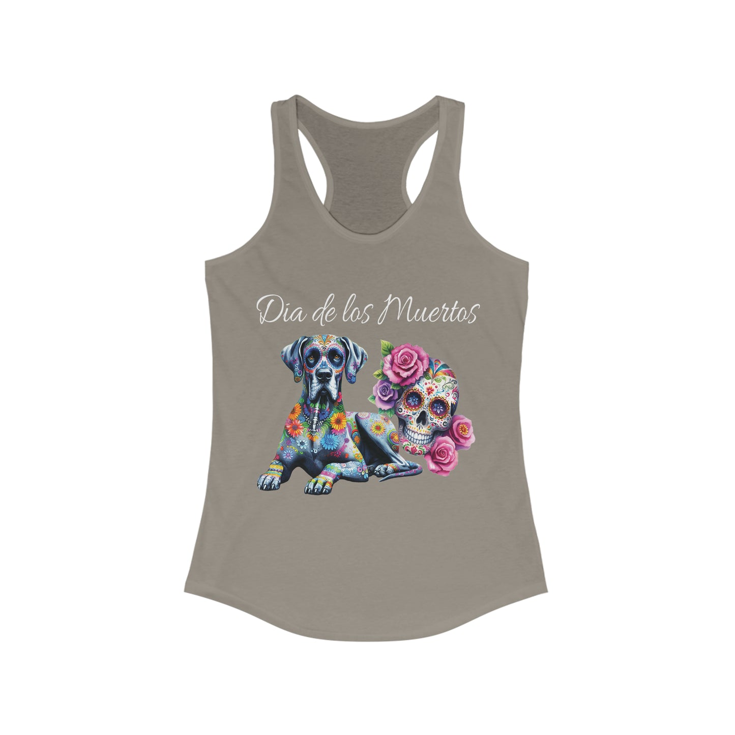 Dia de los Muertos Day of the Dead Great Dane Sugar Skull Racerback Tank,  Sugar Skull Shirt, Great Dane Dog, Dia de los Doggos