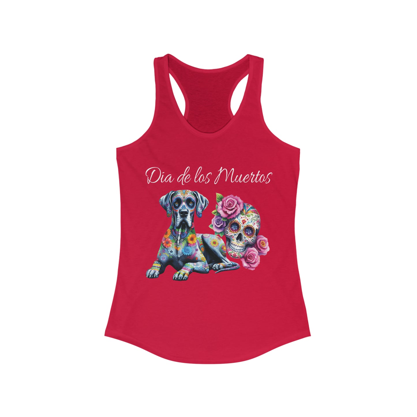 Dia de los Muertos Day of the Dead Great Dane Sugar Skull Racerback Tank,  Sugar Skull Shirt, Great Dane Dog, Dia de los Doggos