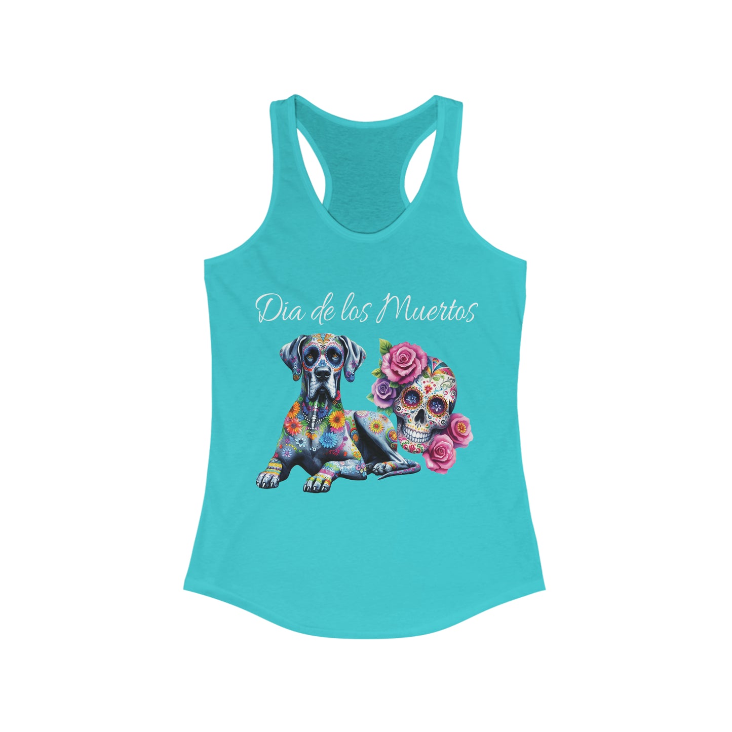 Dia de los Muertos Day of the Dead Great Dane Sugar Skull Racerback Tank,  Sugar Skull Shirt, Great Dane Dog, Dia de los Doggos