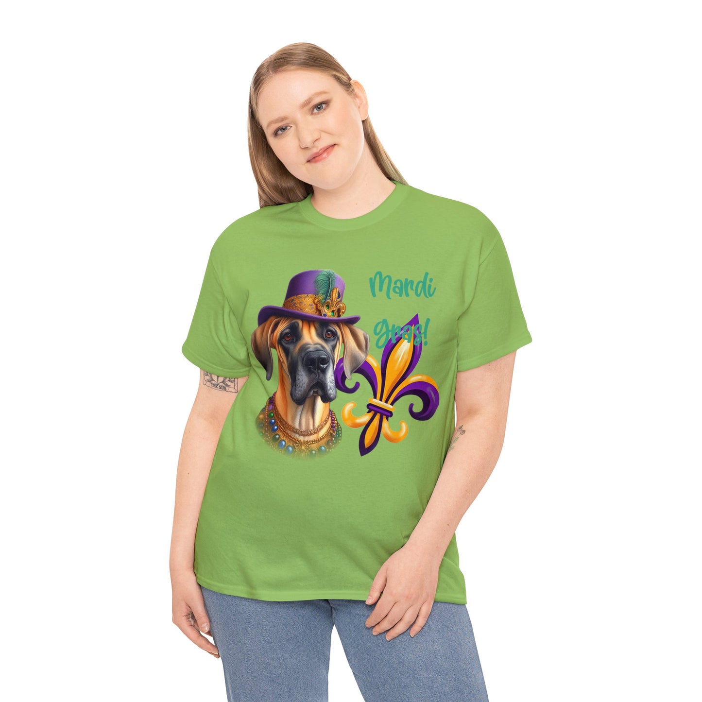 Mardi Gras Fawn Great Dane Unisex Heavy Cotton Tee