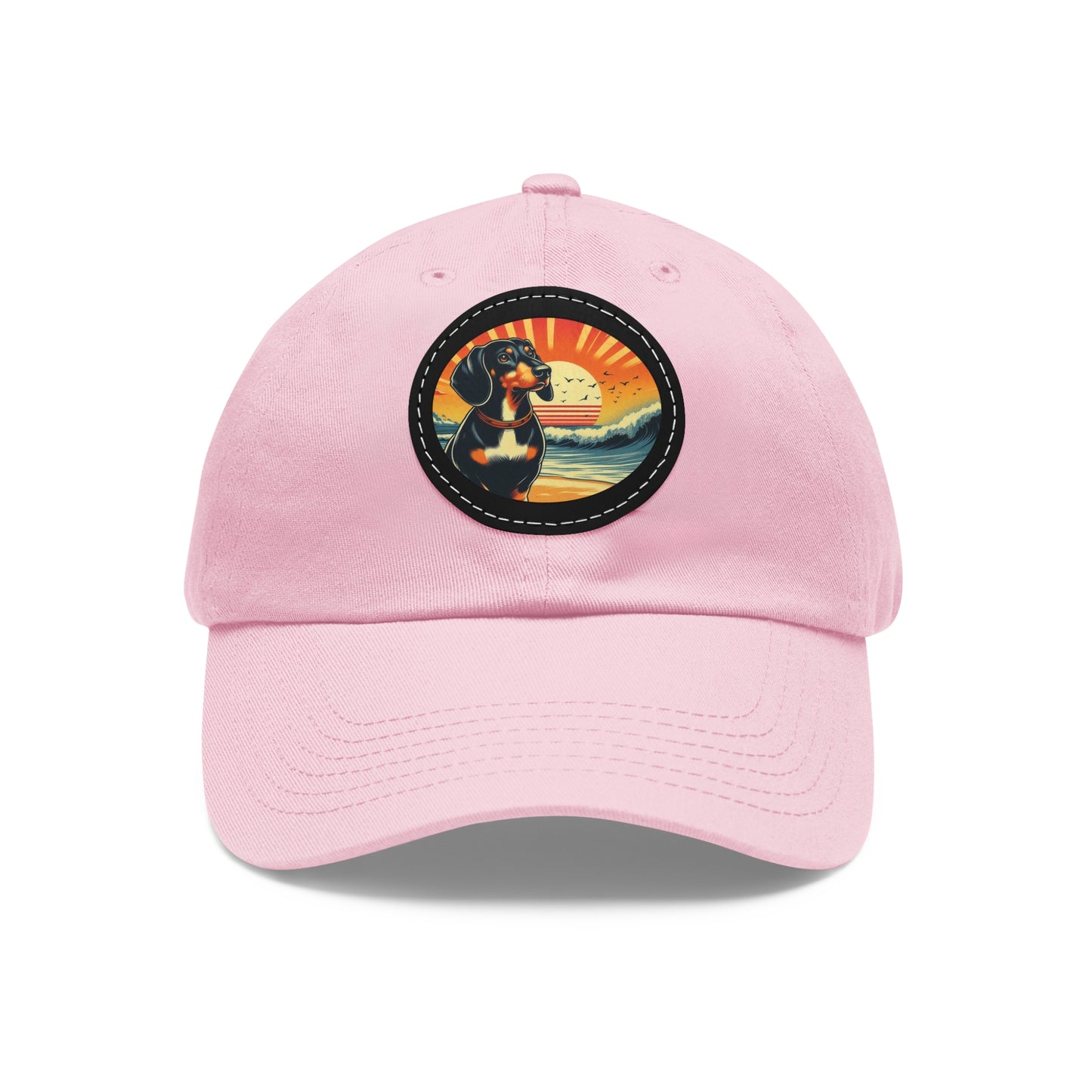 Dachshund Summer Vibes Casual Beach Summer Hat with leather Patch, Doxie Mom, Doxie Dad, Summer Ball Cap For Doxie Lovers