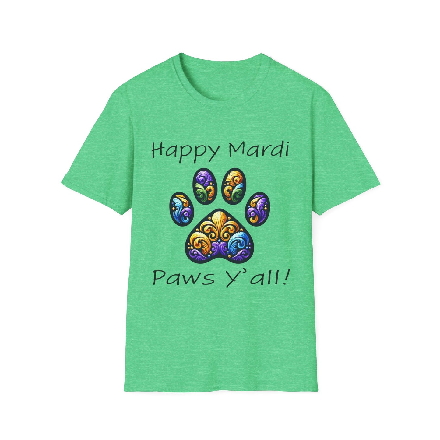 Happy Mardi Paws Y'all Short Sleeve Tee Shirt, Dog mom Mardi Gras tee, New Orleans Mardi Gras Parade Shirt, Mardi Gras Lover, NOLA Tee Shirt