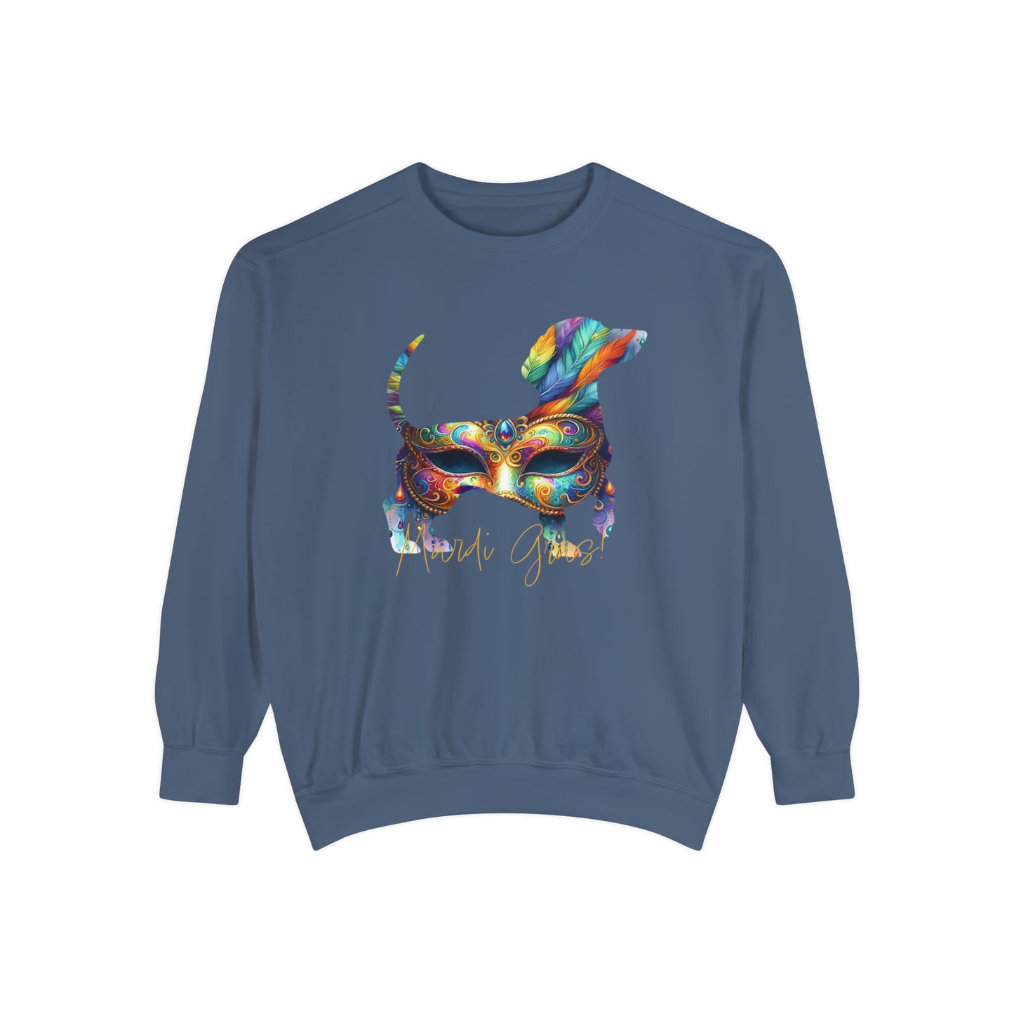 Mardi Gras Dachshund, Doxie Mardi Gras Unisex Garment-Dyed Sweatshirt