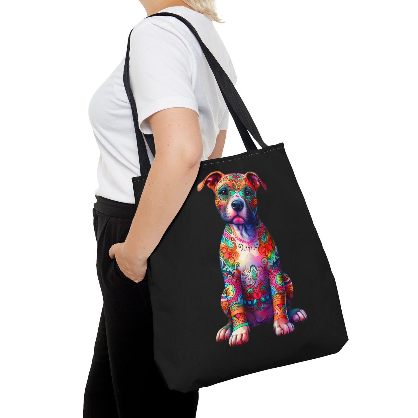 Vibrant Neon Floral Pitbull Tote, Dog Lover Bag, Rescue Dog, Pitbull Lover Beach Bag, Dog Mom, Pittie Mom, Gifts for Pet Owners