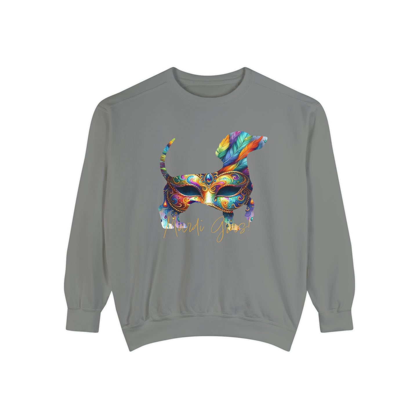 Mardi Gras Dachshund, Doxie Mardi Gras Unisex Garment-Dyed Sweatshirt