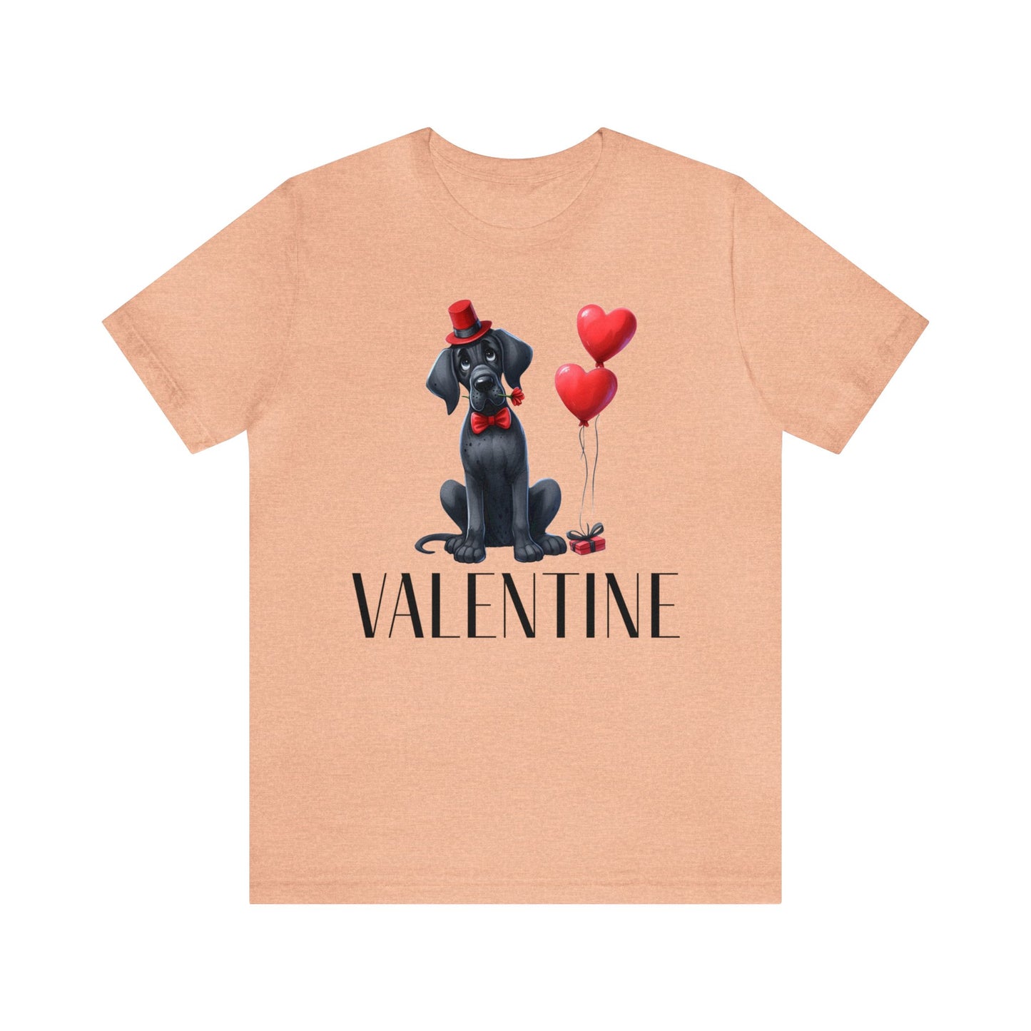 Black Great Dane Valentine Unisex Jersey Tee, Puppy Love Tee Shirt, Valentines Gift for Dog Lovers, Cupid Shirt, Dog Mom, Dog Dad