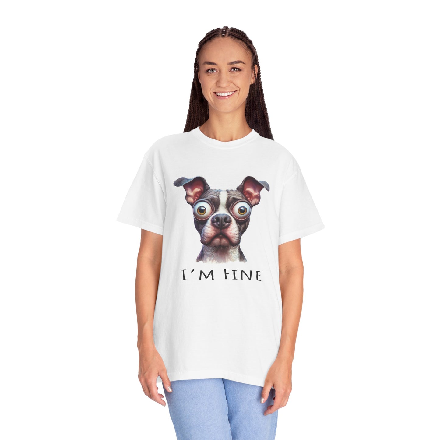 I'm Fine Funny Pit Bull Terrier Tee , American Bully Shirt , Unisex Pittie Garment Dyed Tee Shirt