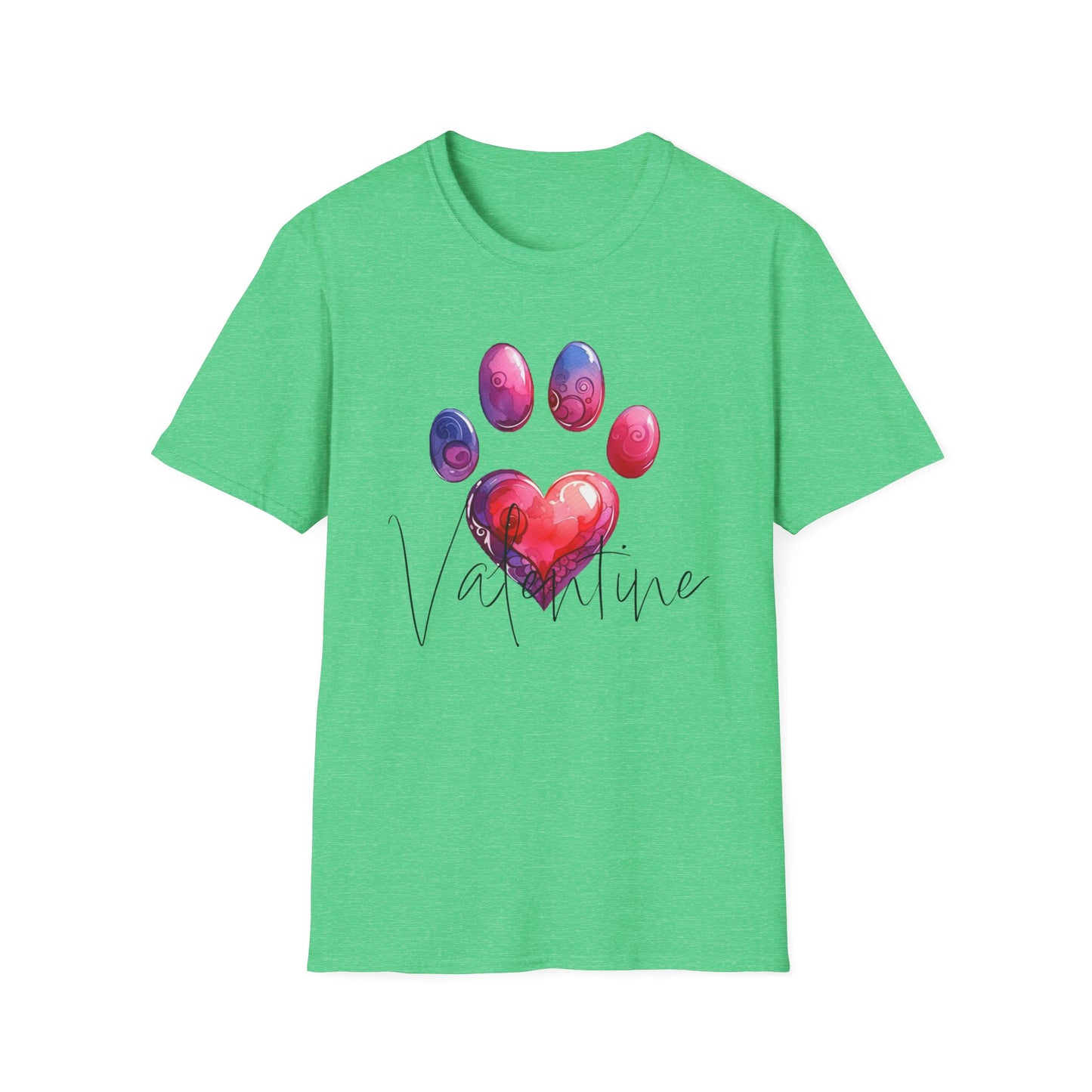 Valentine Pawprint Unisex Soft Style Tee-Shirt, XOXO V-Day Gift for Animal Lover, Dog Mom Gift, Valentine's Day Shirt