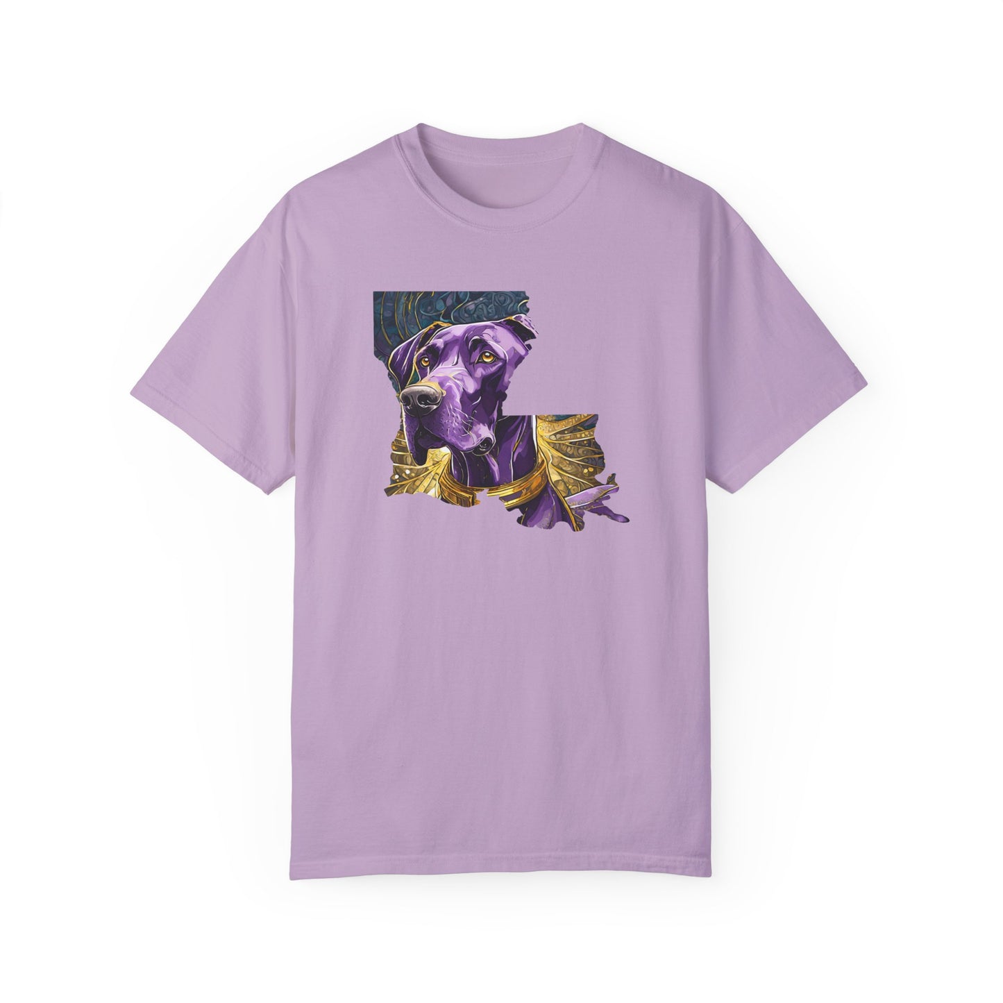 Purple and Gold Louisiana Great Dane Unisex Garment-Dyed T-shirt