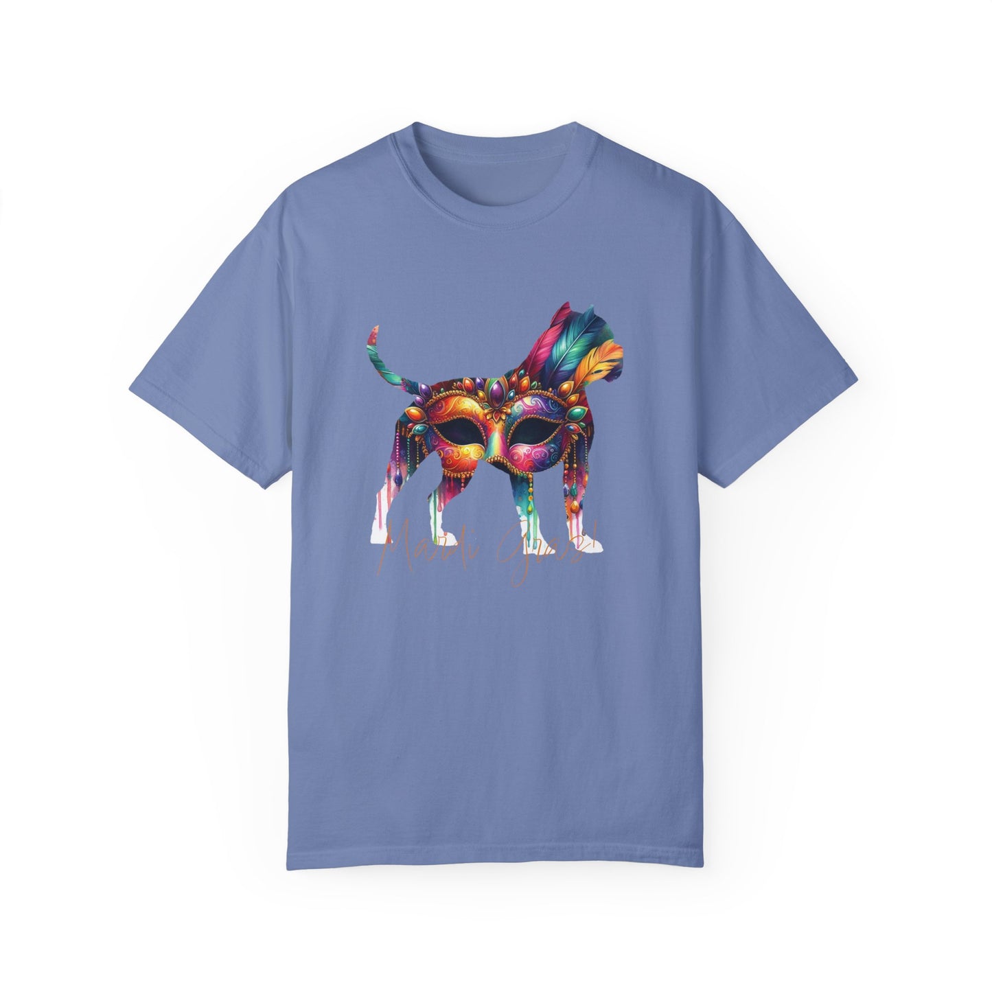 Pit Bull Mardi Gras Unisex Garment-Dyed T-shirt, Mardi Paws Parade, Gifts for Pit bull Lovers, Pitie Mom Mardi Gras Parade, Carnival Shirt