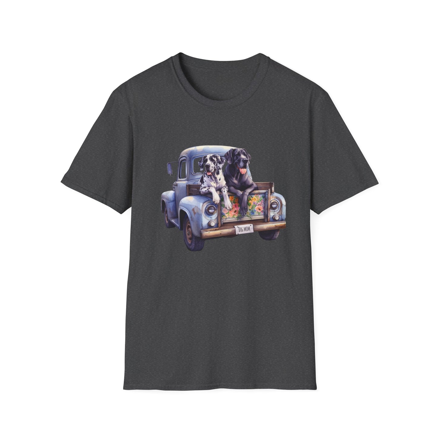 Great Dane Vintage Pickup Truck Graphic, Dog Mom License Plate, Unisex Softstyle T-Shirt