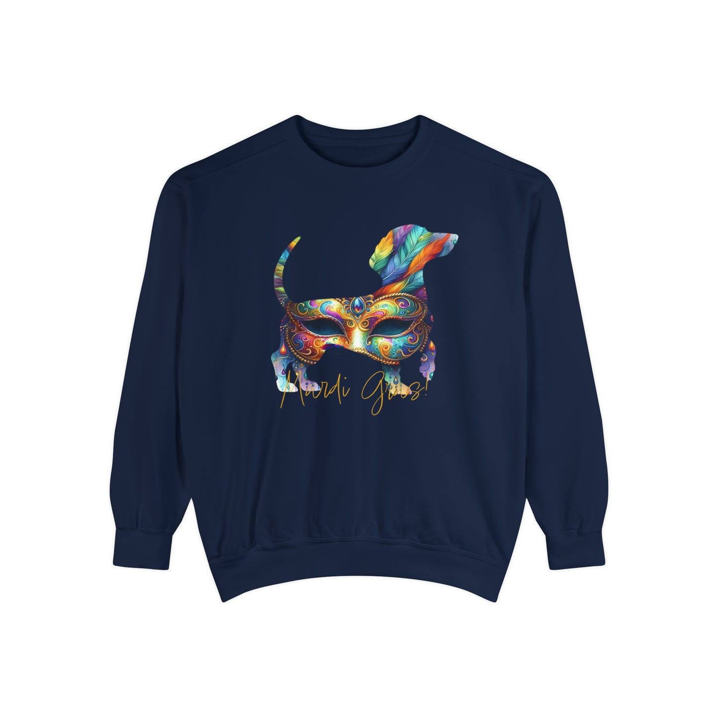 Mardi Gras Dachshund, Doxie Mardi Gras Unisex Garment-Dyed Sweatshirt