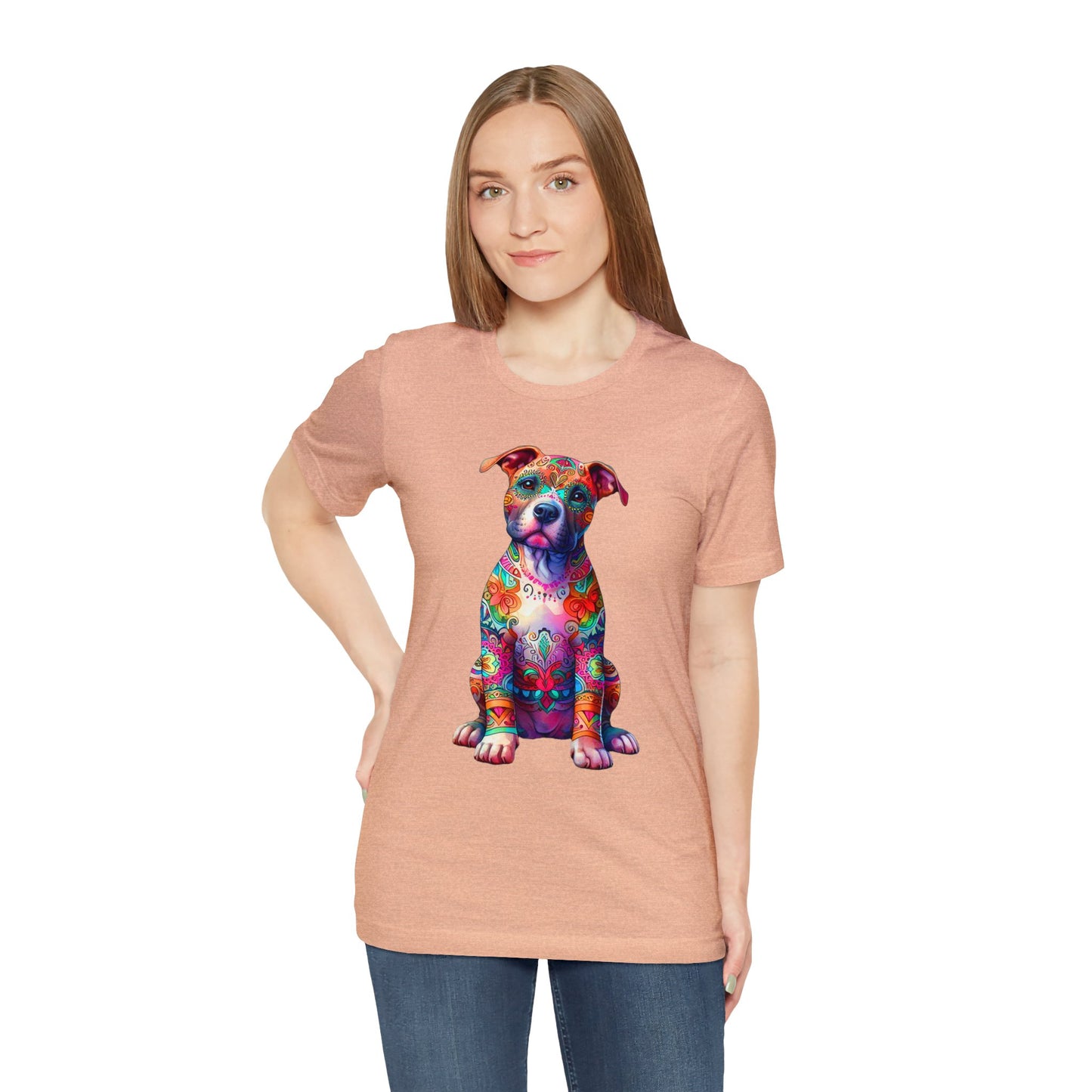 Vibrant Neon Floral Pitbull unisex Jersey Tee ,Dog Lover Shirt, Rescue Dog Shirt, Pitbull Lover, Dog Mom Shirt, Dog Mom Gift, Pittie Mom