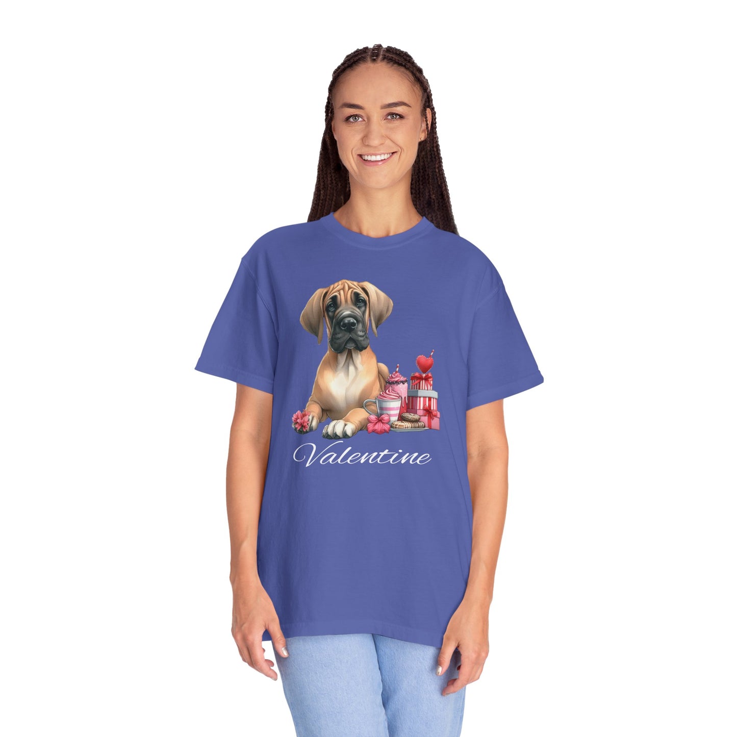 Fawn Great Dane Valentine Tee Shirt, Love Dog Shirt,Valentine Dog Tee ,Valentine Garment Dyed Dog Shirts, Great Dane Lovers, Dog Mom