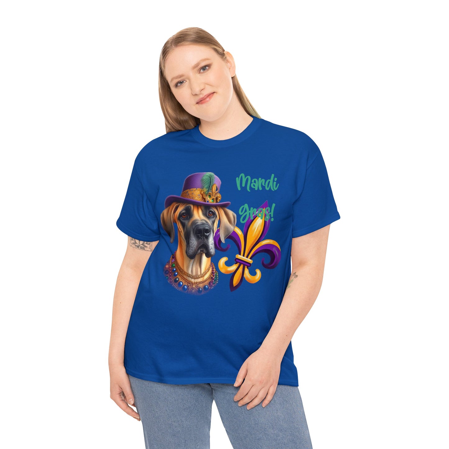 Mardi Gras Fawn Great Dane Unisex Heavy Cotton Tee