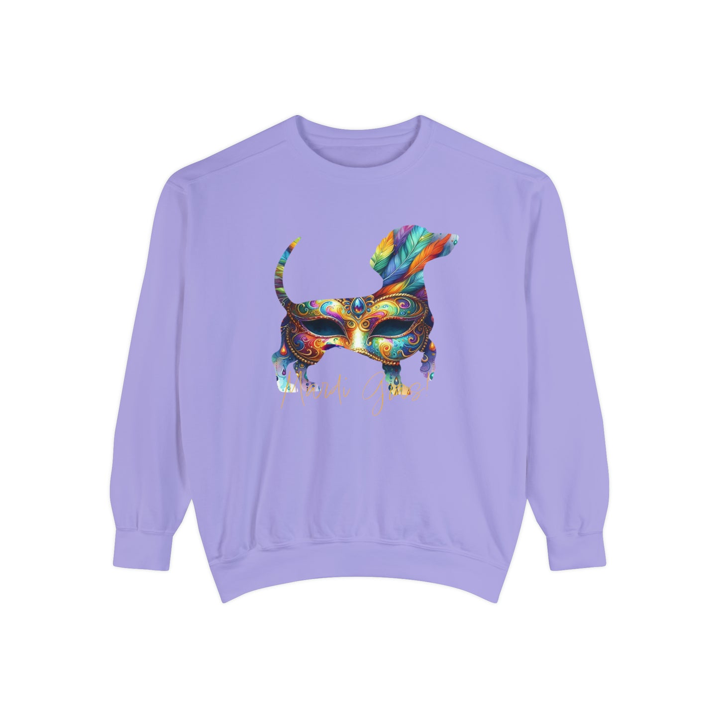 Mardi Gras Dachshund, Doxie Mardi Gras Unisex Garment-Dyed Sweatshirt