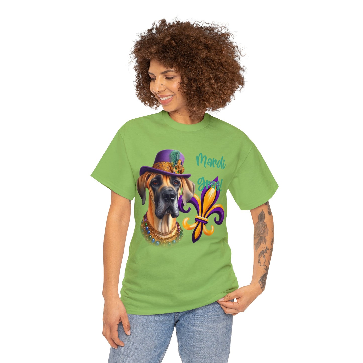 Mardi Gras Fawn Great Dane Unisex Heavy Cotton Tee