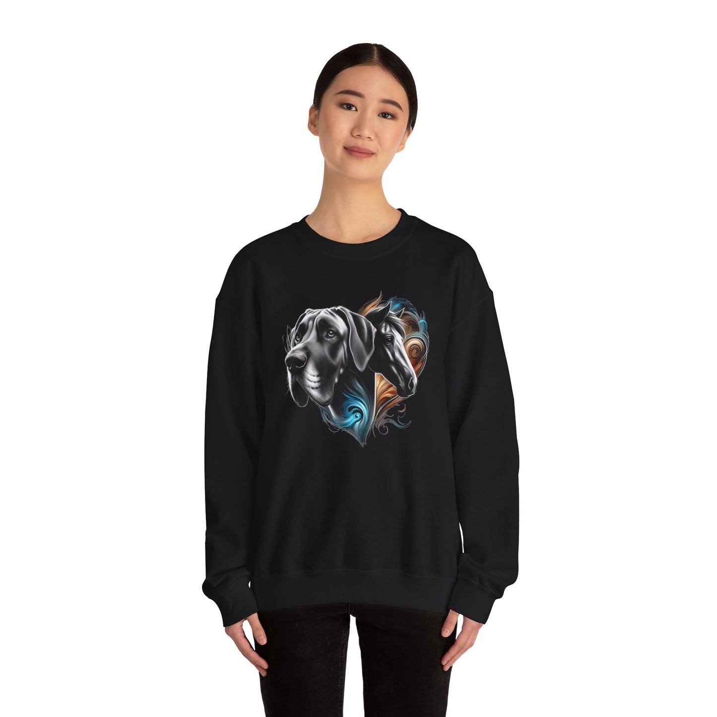 Great Dane with Horse Unisex Heavy Blend™ Crewneck Sweatshirt