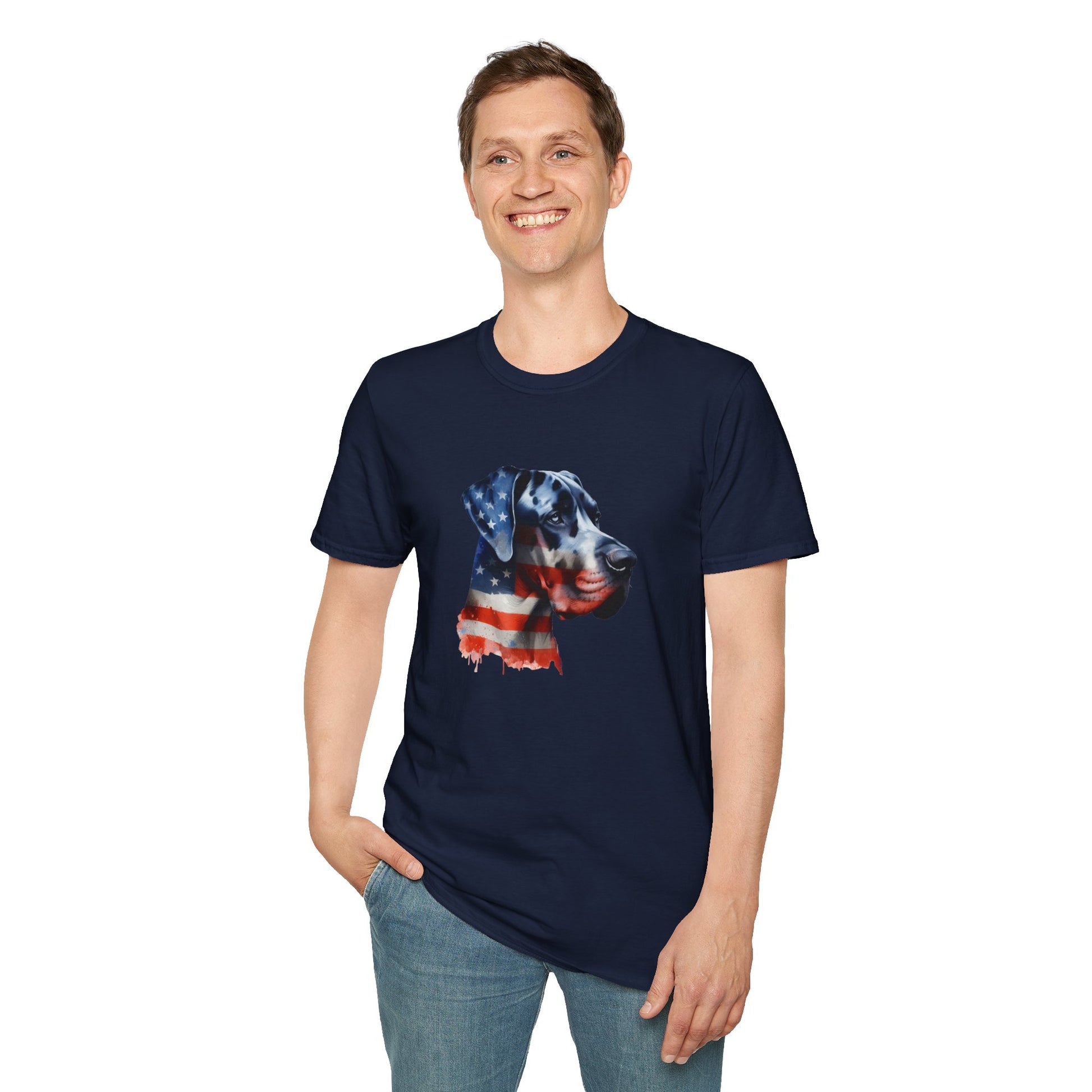 Patriotic Great Dane Unisex Softstyle T-Shirt - Four More Paws