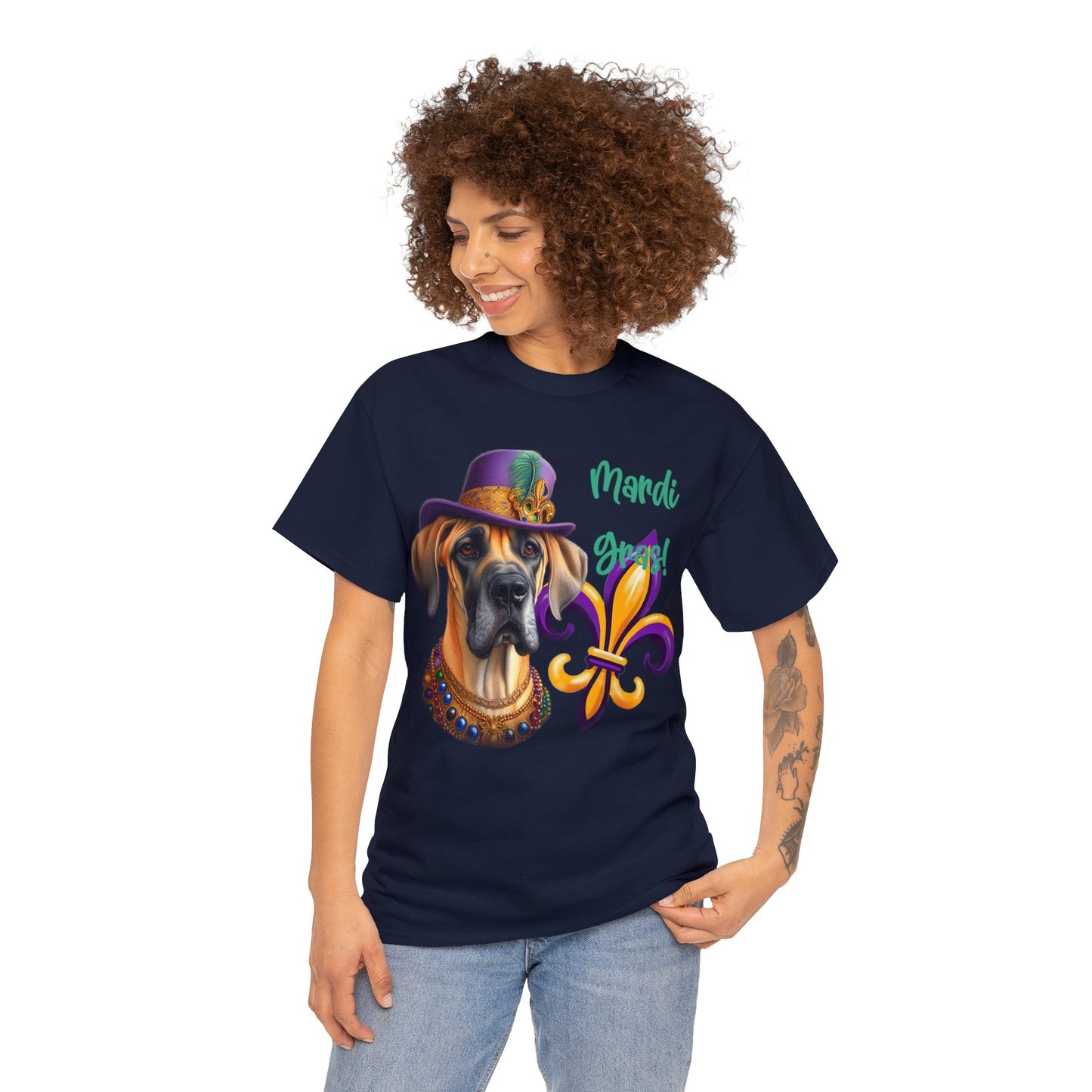 Mardi Gras Fawn Great Dane Unisex Heavy Cotton Tee