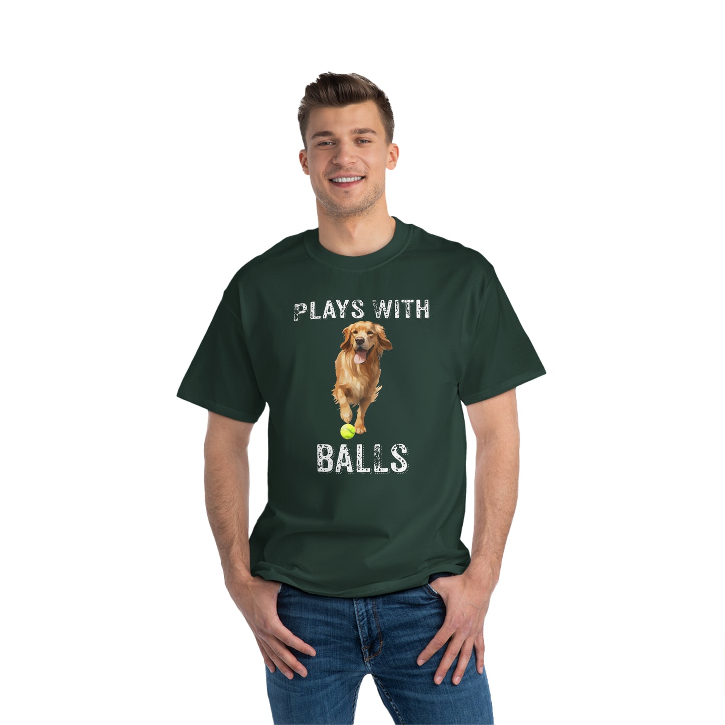 Plays With Balls Funny Golden Retriever T-Shirt - Four More Paws