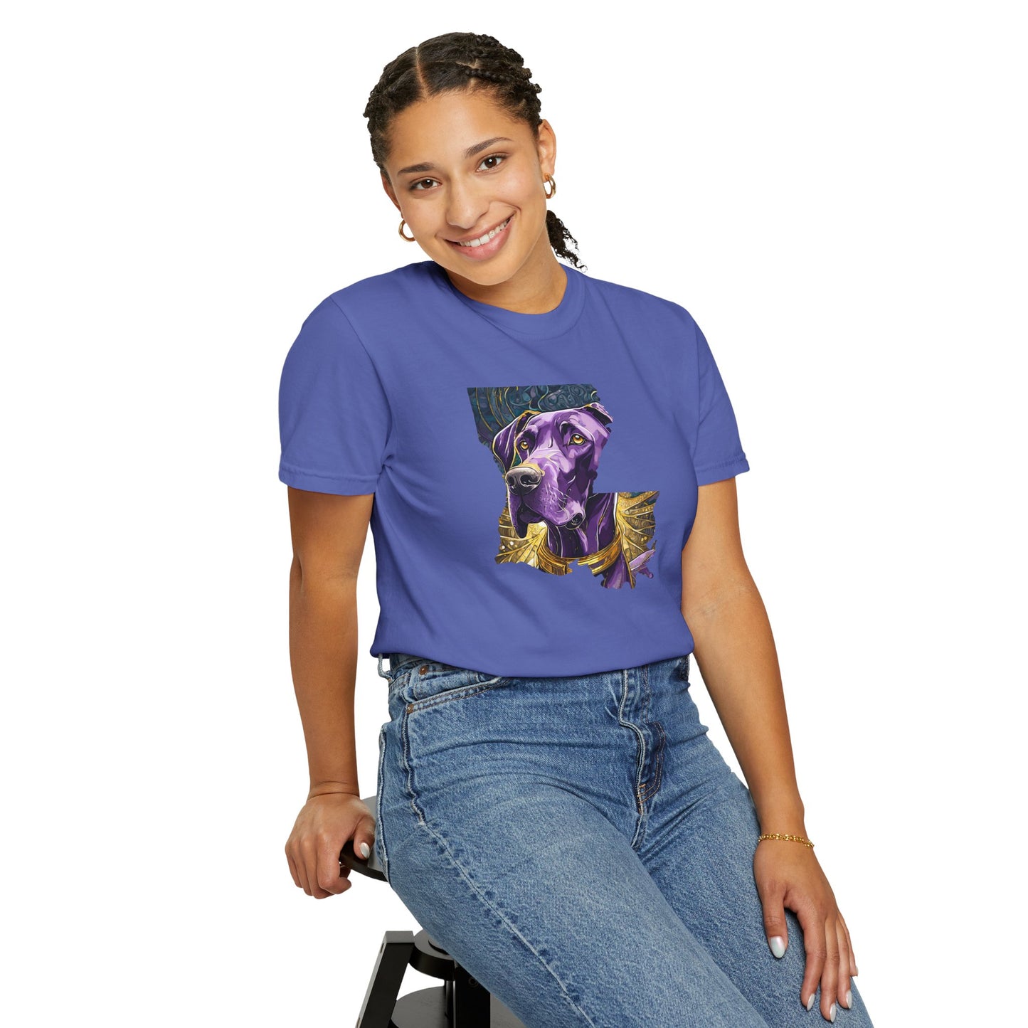 Purple and Gold Louisiana Great Dane Unisex Garment-Dyed T-shirt