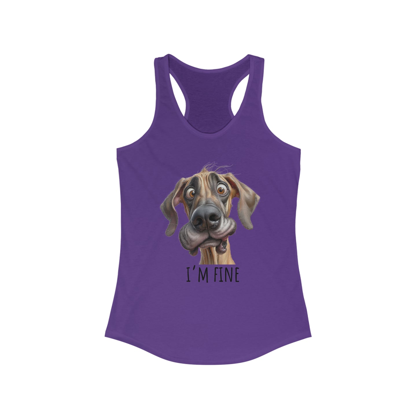 Im Fine Funny Fawn Great Dane Women's Ideal Racerback Tank,I'm Fine Shirt, Great Dane Shirt, Adult Humor Shirt,Introvert Shirt, Mental Shirt