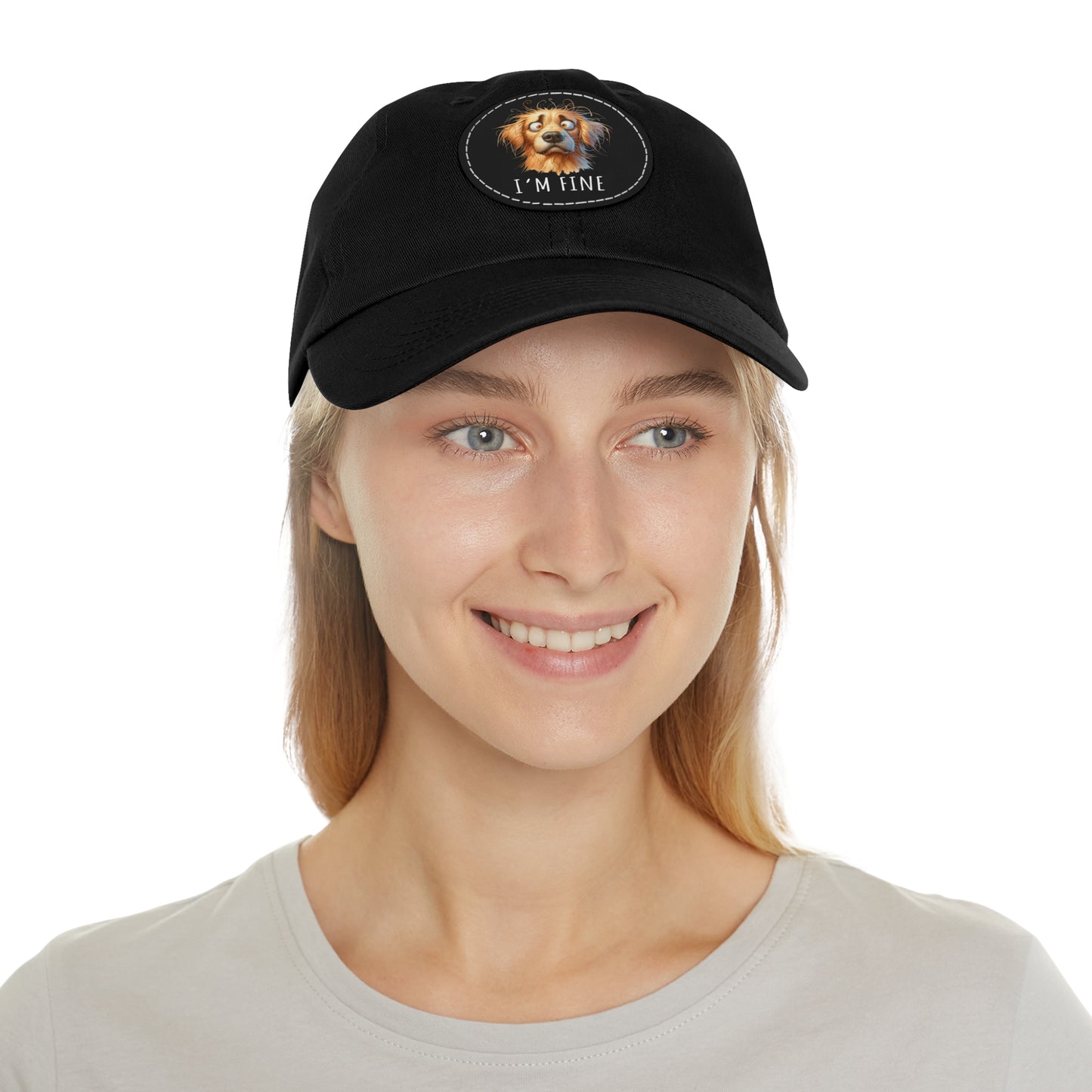 I'm Fine Funny Golden Retriever Hat with Leather Patch