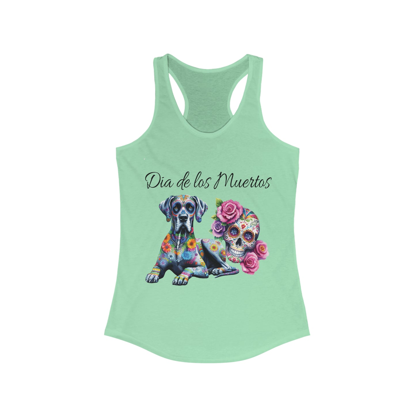 Dia de los Muertos Day of the Dead Great Dane Sugar Skull Racerback Tank,  Sugar Skull Shirt, Great Dane Dog, Dia de los Doggos