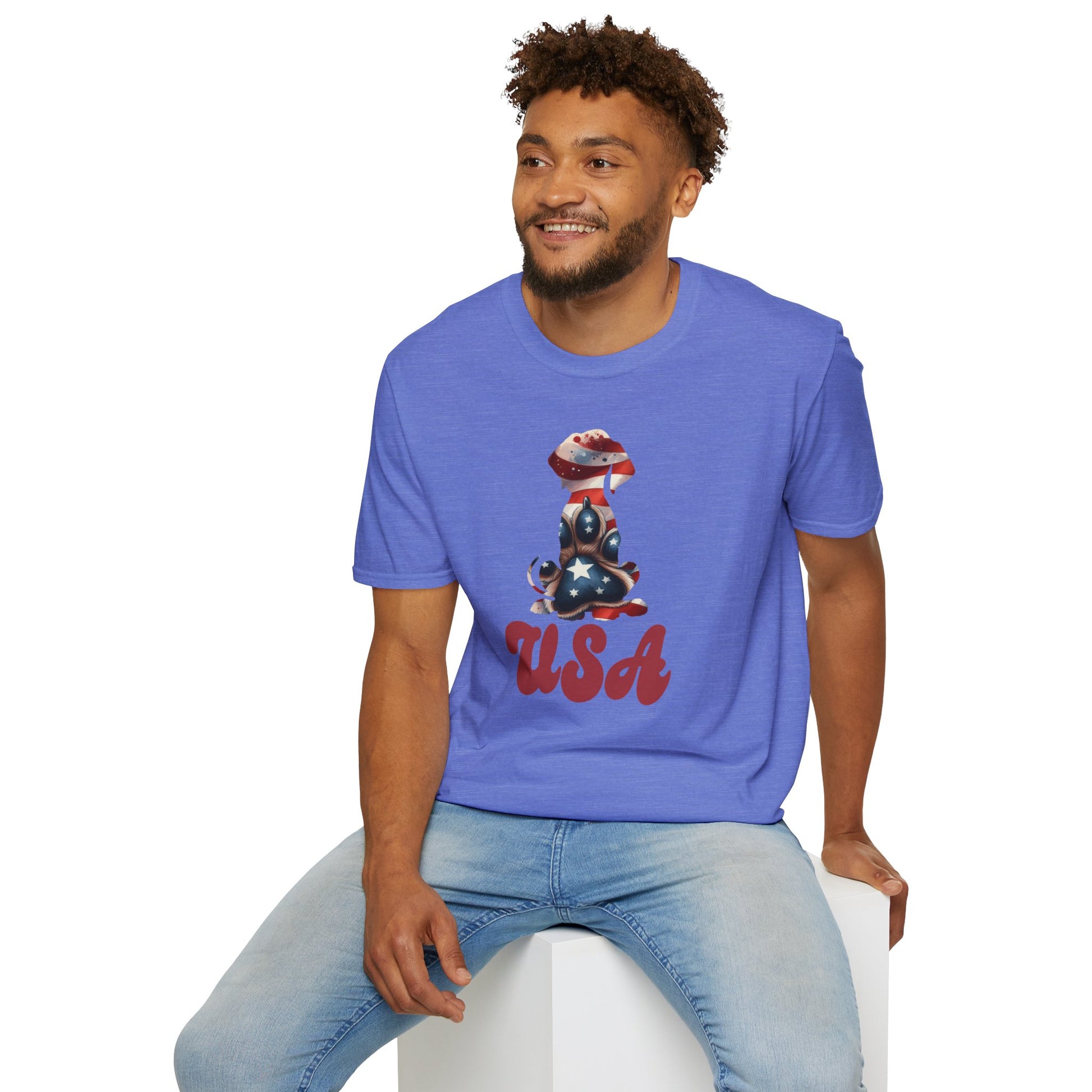 USA Patriotic Dog Unisex Softstyle T-Shirt - Four More Paws