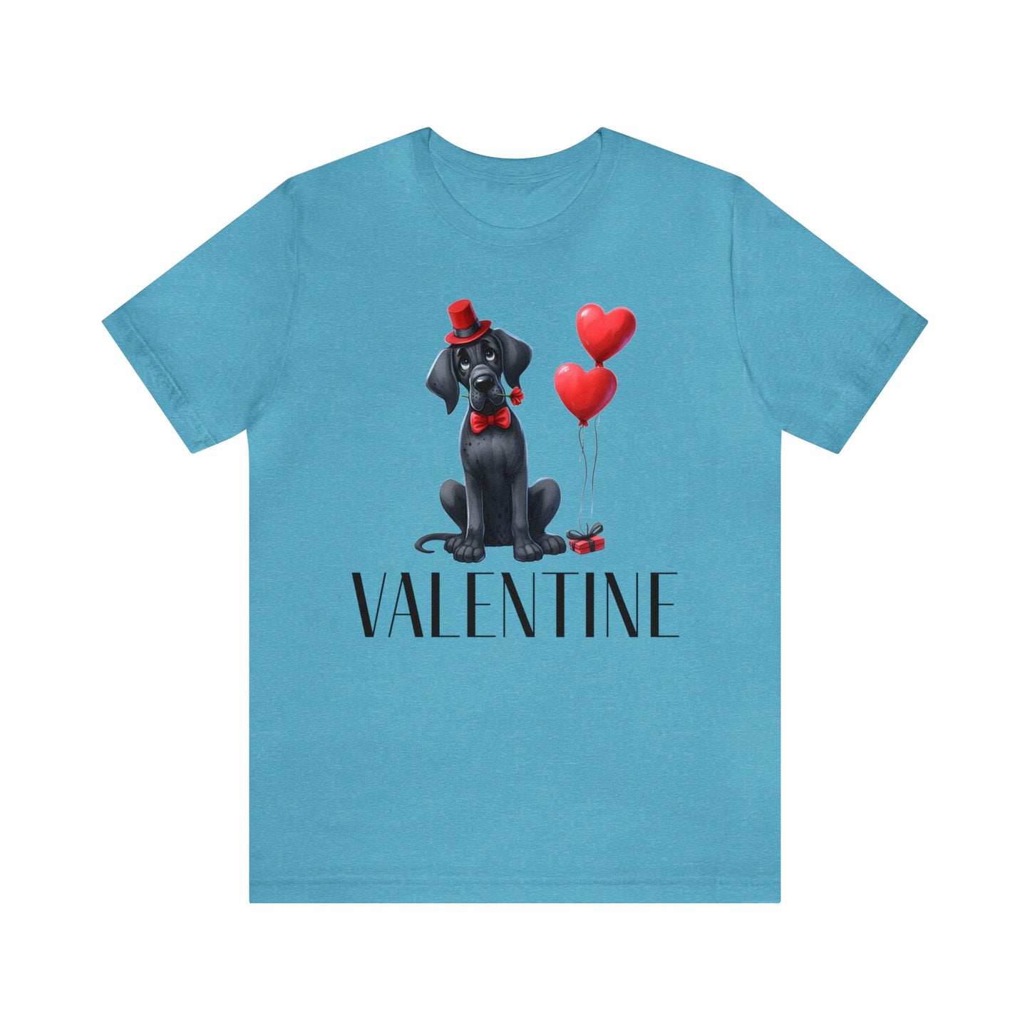 Black Great Dane Valentine Unisex Jersey Tee, Puppy Love Tee Shirt, Valentines Gift for Dog Lovers, Cupid Shirt, Dog Mom, Dog Dad