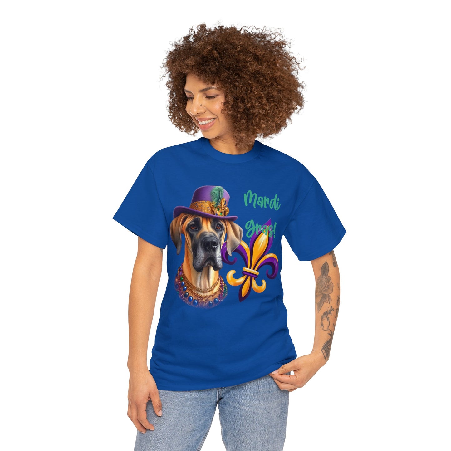 Mardi Gras Fawn Great Dane Unisex Heavy Cotton Tee