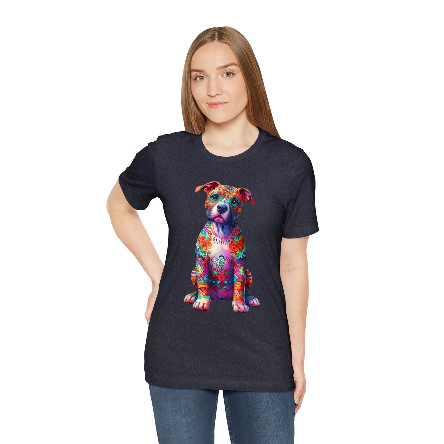 Vibrant Neon Floral Pitbull unisex Jersey Tee ,Dog Lover Shirt, Rescue Dog Shirt, Pitbull Lover, Dog Mom Shirt, Dog Mom Gift, Pittie Mom