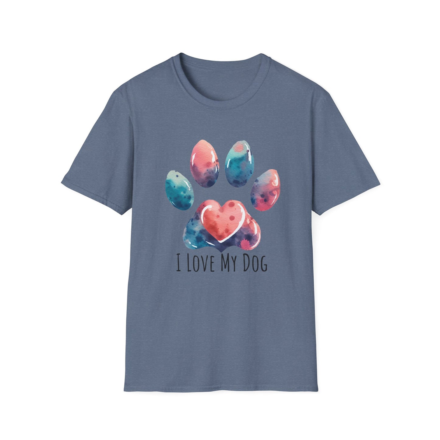 I love My Dog Pastel Watercolor Pawprint Unisex Softstyle T-Shirt