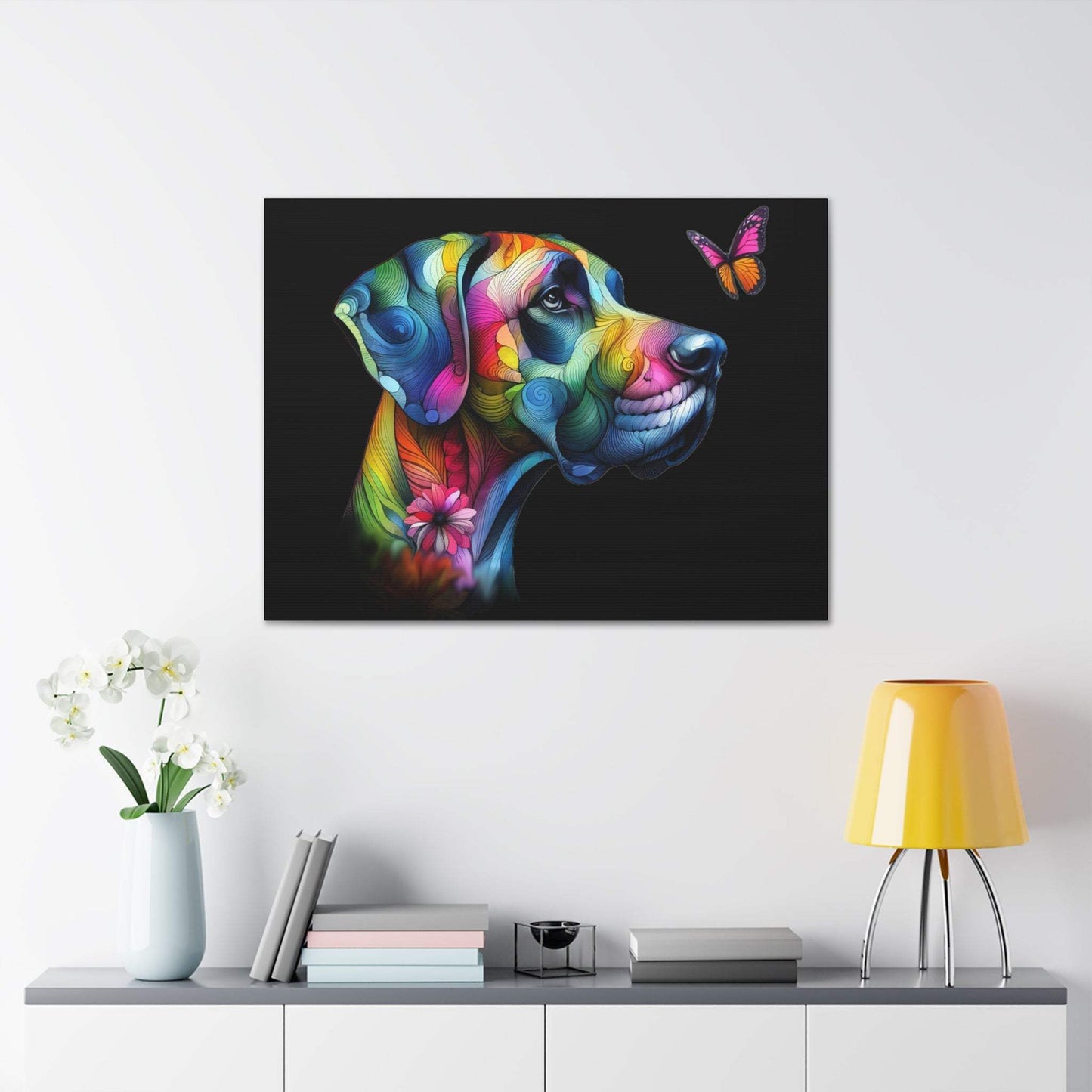 Neon Floral Abstract Great Dane Canvas Gallery Wraps - Four More Paws