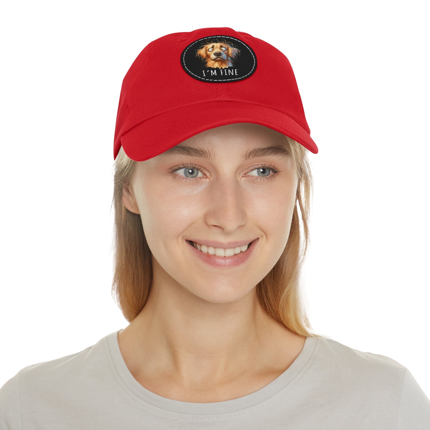 I'm Fine Funny Golden Retriever Hat with Leather Patch