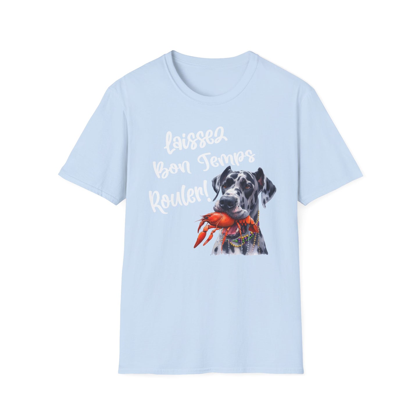 Great Dane Laissez Les Bon Temps Rouler Unisex Softstyle T-Shirt, Let the Good Times Roll Mardi Gras