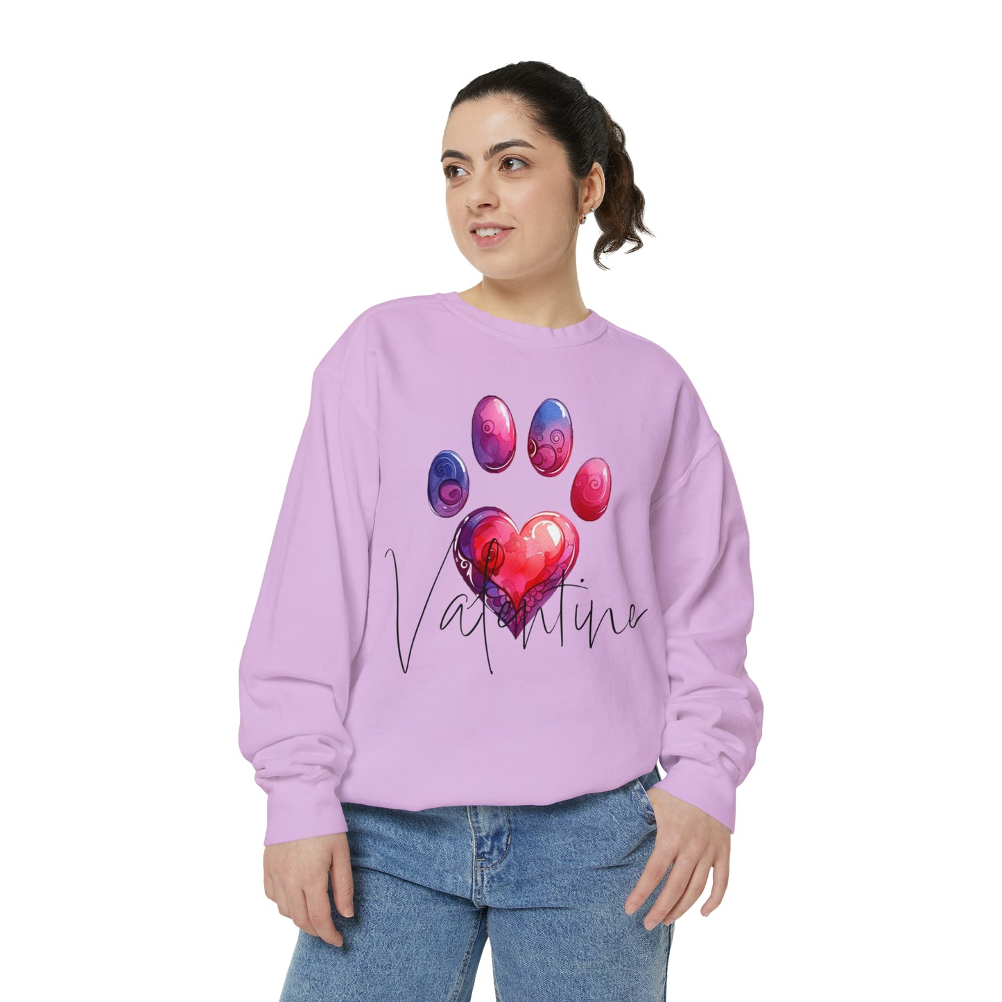 Valentine Paw Print Unisex Garment-Dyed Sweatshirt