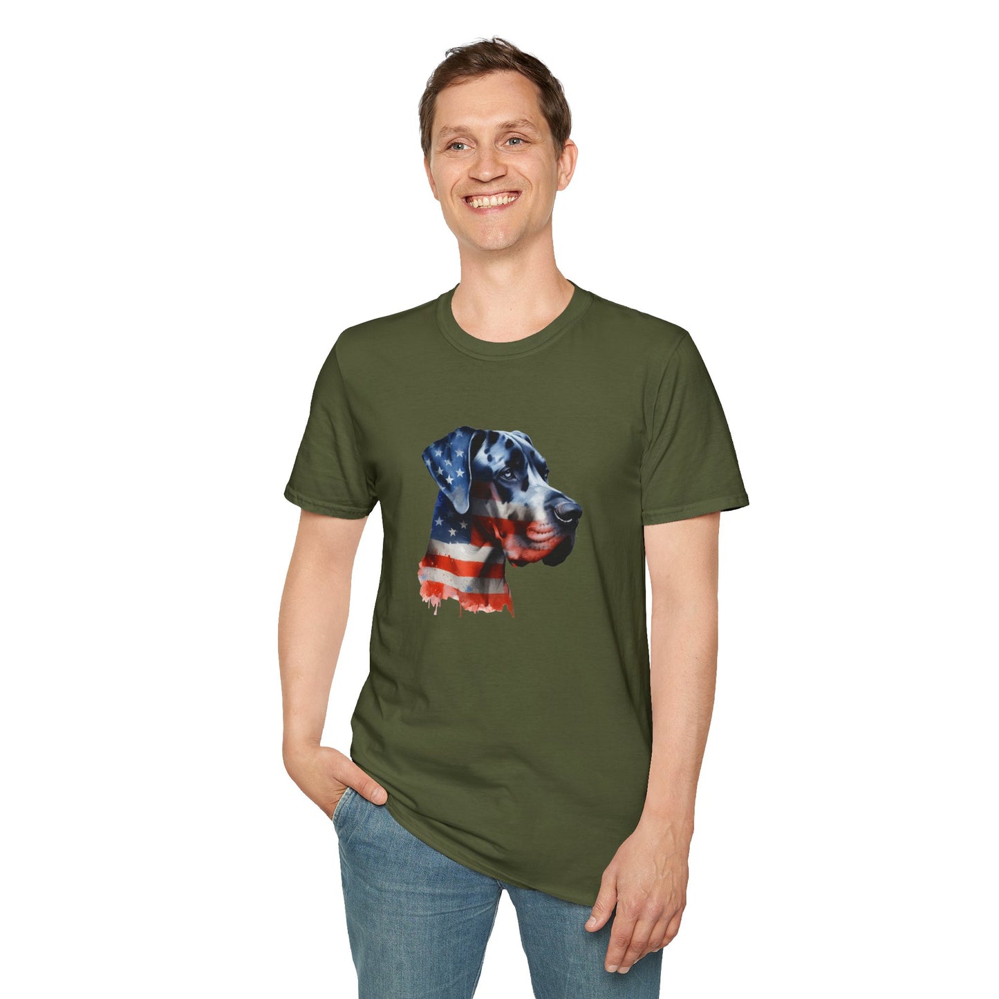 Patriotic Great Dane Unisex Softstyle T-Shirt - Four More Paws