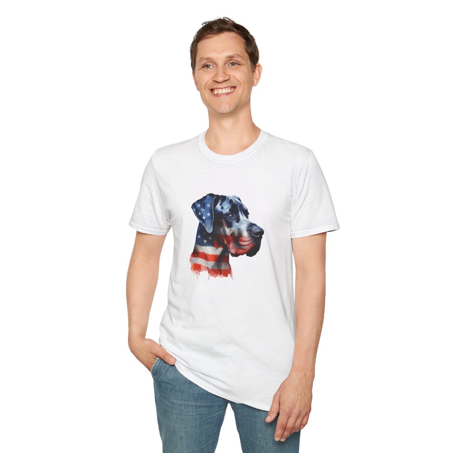 Patriotic Great Dane Unisex Softstyle T-Shirt - Four More Paws